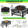 Outdoor Square Firepit Stove Brazier with Cover BBQ Grill Firepan