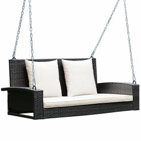 2-Person Patio Rattan Hanging Porch Swing Bench Chair w/Cushion