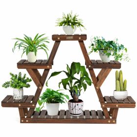 Wood Plant Stand Triangular Shelf 6 Pots Flower Shelf Storage Rack Plant